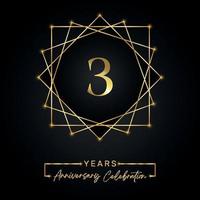 3 anni di design per la celebrazione dell'anniversario. 3 logo anniversario con cornice dorata isolata su sfondo nero. disegno vettoriale per eventi di celebrazione dell'anniversario, festa di compleanno, biglietto di auguri.