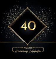 Celebrazione dell'anniversario di 40 anni con cornice dorata e glitter dorati su sfondo nero. disegno vettoriale per biglietto di auguri, festa di compleanno, matrimonio, festa evento, invito. Logo dell'anniversario di 40 anni.