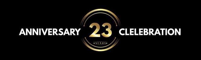 23 anni anniversario colore oro e bianco con anello circolare isolato su sfondo nero per eventi di celebrazione dell'anniversario, festa di compleanno, brochure, web, biglietto di auguri. Logotipo dell'anniversario di 23 anni vettore