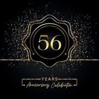 Celebrazione dell'anniversario di 56 anni con cornice a stella dorata isolata su sfondo nero. disegno vettoriale per biglietto di auguri, festa di compleanno, matrimonio, festa evento, biglietto d'invito. Logo dell'anniversario di 56 anni.