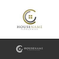 lettera c con vettore di progettazione del logo della casa, illustrazione del modello di concetti di logo della casa creativa.