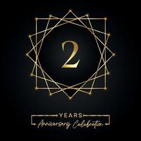 Design per la celebrazione dell'anniversario di 2 anni. 2 logo anniversario con cornice dorata isolata su sfondo nero. disegno vettoriale per eventi di celebrazione dell'anniversario, festa di compleanno, biglietto di auguri.