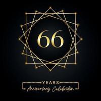 66 anni di design per la celebrazione dell'anniversario. 66 logo anniversario con cornice dorata isolata su sfondo nero. disegno vettoriale per eventi di celebrazione dell'anniversario, festa di compleanno, biglietto di auguri.