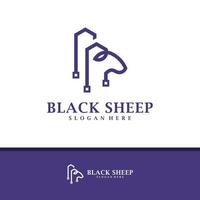 città con il vettore di progettazione del logo delle pecore della testa, illustrazione creativa del modello di concetti del logo delle pecore.