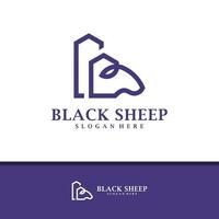 città con il vettore di progettazione del logo delle pecore della testa, illustrazione creativa del modello di concetti del logo delle pecore.