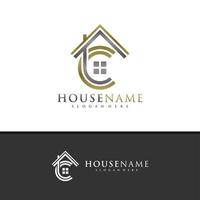 lettera c con vettore di progettazione del logo della casa, illustrazione del modello di concetti di logo della casa creativa.