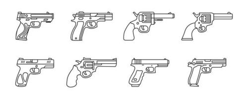 una raccolta di illustrazioni di pistole. set di pistole militari nel disegno vettoriale