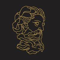 la testa di zeus è disegnata in un'illustrazione vettoriale di linea sottile. sculture greche e romane per il design di elementi in stile boho