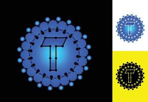 lettera t con logo punto cerchio e modello di progettazione icona vettore