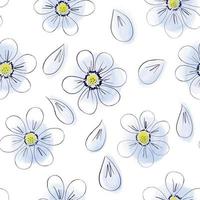 motivo floreale senza cuciture con fiori e petali. illustrazione in stile linea di schizzo disegnato a mano in semplice stile scandinavo in colori pastello limitati. buono per carte, tessuto, tessuto, avvolgimento, carta da parati. vettore