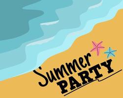 banner per feste estive con onde ed elementi di sabbia di mare. disegno del modello estivo vettore