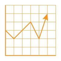 eps10 icona del grafico del mercato finanziario in crescita di vettore arancione in stile semplice e piatto alla moda isolato su priorità bassa bianca