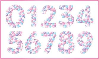 numeri di set vettoriale con palline colorate. disegno del numero del palloncino in colori pastello per il compleanno, la festa del baby shower