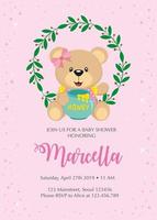 invito baby shower con ragazza carina orso vettore