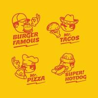 set di raccolta disegnato a mano fast food logo mascotte cartone animato vettore