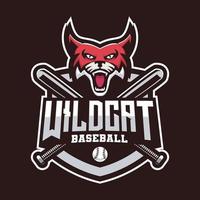 design del logo di baseball della mascotte del gatto selvatico vettore