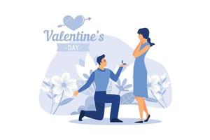 coppia innamorata. buon San Valentino. il 14 febbraio è il giorno di tutti gli innamorati. grafica adatta per decorare poster, brochure, cartoline, volantini illustrazione vettoriale piatta