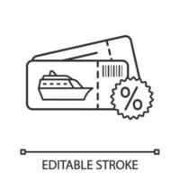 icona lineare di affare di crociera a buon mercato. sconto crociera. illustrazione al tratto sottile. escursioni a terra, buono regalo tour. viaggio dell'ultimo minuto. simbolo di contorno. disegno di contorno isolato vettoriale. tratto modificabile vettore