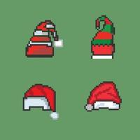 pixel art cappello di natale e cappello di babbo natale elemento di gioco 8bit di natale festivo vettore