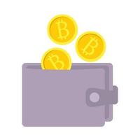 portafoglio con monete bitcoin. illustrazione vettoriale. vettore