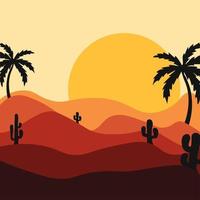 tramonto nel deserto con i cactus. illustrazione vettoriale. vettore