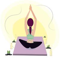 stile di vita hygge. ragazza che fa esercizi di yoga - illustrazione vettoriale