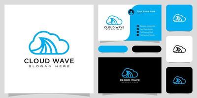stile della linea di vettore del logo dell'onda della nuvola e biglietto da visita