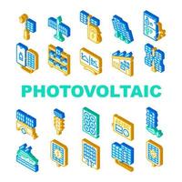 icone di raccolta di energia fotovoltaica impostano illustrazioni vettoriali