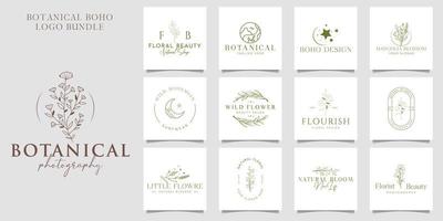 logo disegnato a mano di elemento floreale botanico con fiori selvatici e foglie. logo per spa e salone di bellezza, boutique, negozio biologico, matrimonio, designer floreale, interni, fotografia, cosmetici. vettore