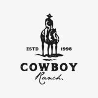 illustrazione di progettazione di logo della siluetta del cavallo di equitazione del cowboy vettore