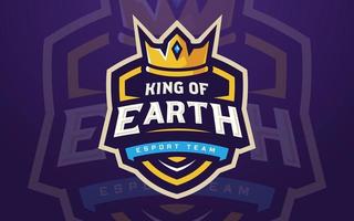 modello di logo professionale di eSport re della terra con corona per squadra di gioco o torneo di gioco vettore