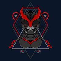 illustrazione grafica vettoriale del cavaliere robot cyborg sullo sfondo degli ornamenti della geometria sacra, perfetto per il design di t-shirt, adesivi, poster, merchandising e logo e-sport