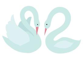 coppia di cigni bianchi in stile cartone animato. illustrazione stock vettoriale isolato su sfondo bianco.