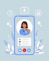 consultazione in linea. tecnologia di consultazione medica online in smartphone. vettore