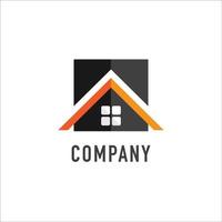 illustrazione della casa quadrata semplice e minimalista. modello di progettazione del logo immobiliare. colore nero, grigio scuro e arancio vettore