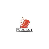 modello di progettazione del logo podcast minimo. illustrazione del microfono retrò arancione galleggiante isolata su sfondo bianco. trasmissione, conduttore, presentatore, conduttore, stazione radio, cabaret. vettore