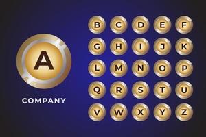 pacchetto logo alfabeto lettera dalla a alla z, pacchetto logo criptovaluta, set logo moneta d'oro, denaro virtuale, valuta vettore