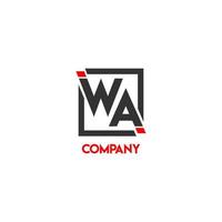 concetto di design del logo alfabetico della lettera wa con cornice quadrata, modello di progettazione del logo aziendale moderno vettore