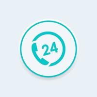 Icona del servizio 24 ore su 24, supporto, telefono, chiamaci vettore