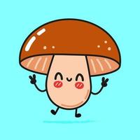 simpatico personaggio di funghi divertenti. icona dell'illustrazione del carattere kawaii del fumetto disegnato a mano di vettore. isolato su sfondo bianco vettore