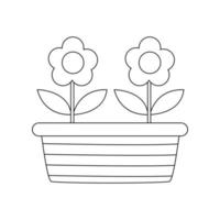 illustrazione vettoriale di fiori in bianco e nero in vasi su sfondo bianco.