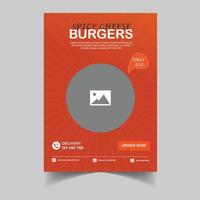 modello di progettazione di volantini per fast food, menu di bar e ristoranti, ordinazione di cibo, cibo spazzatura. pizza, hamburger, illustrazione vettoriale per banner, flyer, menu, brochure.