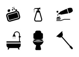 semplice set di icone del bagno. contiene icone come sapone, dentifricio, spazzolino da denti, servizi igienici e bagno. vettore