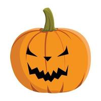 disegno lanterna di zucca con una faccia malvagia su sfondo bianco per halloween. design a lanterna di zucca con occhi spaventosi per l'evento di halloween con colore arancione e verde. disegno dell'elemento di halloween. vettore
