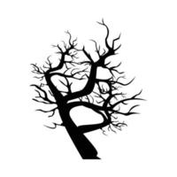 illustrazione vettoriale silhouette albero morto su sfondo bianco per halloween. disegno della siluetta del grande albero di halloween con colore nero scuro. disegno vettoriale spettrale per halloween.