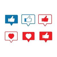 elementi di design dei pulsanti dei social media. amore e come il design vettoriale elegante del pulsante dei social media a forma multipla. tonalità di colore blu e rosso illustrazione vettoriale del pulsante dei social media.