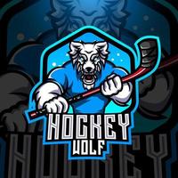 logo della mascotte esport di hockey lupo vettore