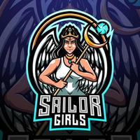 logo mascotte esport delle ragazze marinaio vettore