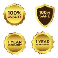 collezione badge garanzia royal golden, tonalità colore dorato con scudo di garanzia, collezione badge oro speciale. vettore