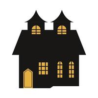disegno vettoriale casa stregata su sfondo bianco. disegno della siluetta della casa stregata di halloween con sfumatura di colore giallo. design per l'evento di halloween con l'illustrazione di vettore della casa.